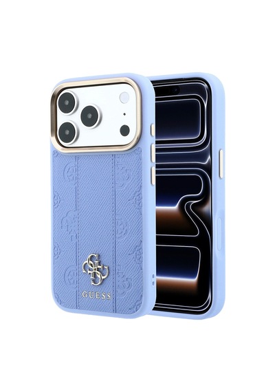 Apple Uyumlu iPhone 18 Pro Max Kılıf Guess Lisanslı M-safeli Şeritli Peony 4g Ve Yazı Logolu Kapak Açık Mavi