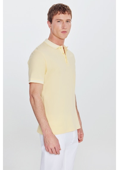 Ac&Co / Altınyıldız Classics 4A4820200047Sbzs Düğmeli Polo Yaka Cepsiz Slim Fit Erkek Tişört Sarı - Beyaz
