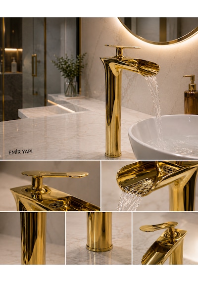 Gold Şelale Çanak Lavabo Bataryası Altın - Gold