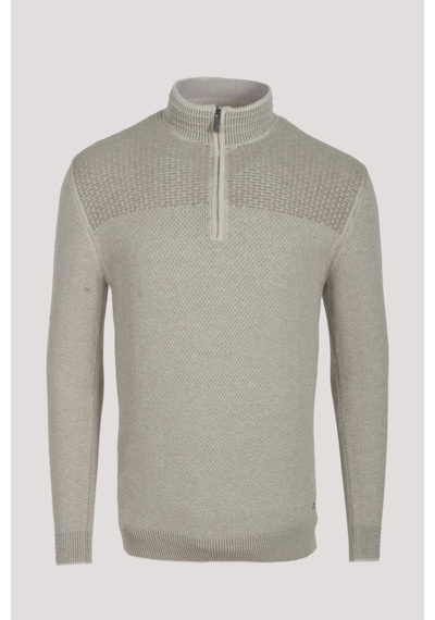 Erkek Triko Yarım Fermuarlı Bej Slim Fit Desenli Pamuklu Knitwear Ncs Jeans 3709 Bej