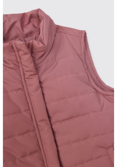Panço Kız Bebek Yarım Balıkçı Yaka Fermuarlı Pembe Micro Yelek 2621gb23002