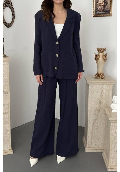 Lacivert Oversize Müslin Takım
