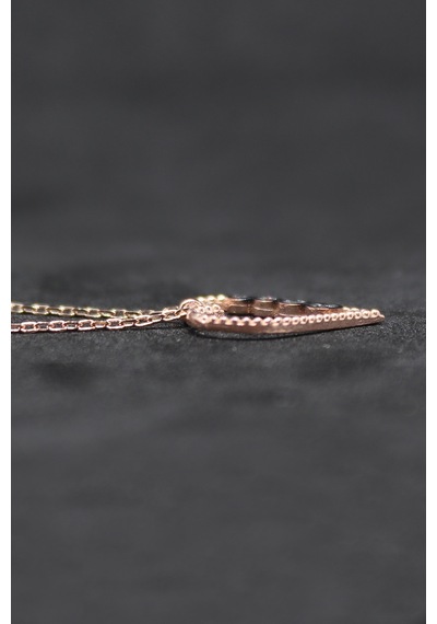 Kadın Montürlü Kalp Tasarım 925 Ayar Gümüş Kolye Rose Gold - Siyah