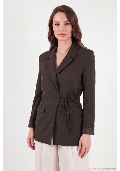 Lela Puantiye Astarlı Belden Bağlamalı Blazer Ceket Kadın Ceket 6524049 Kahve