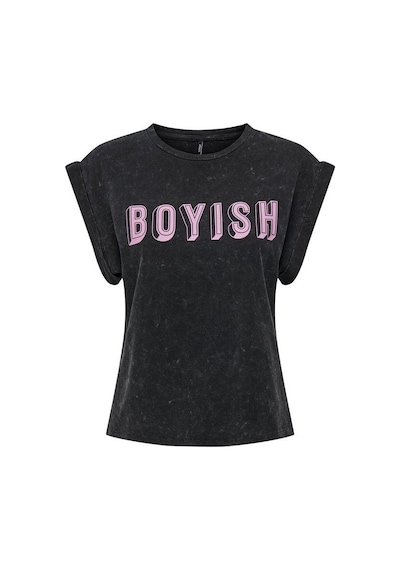 Only Onldahlıa S/s Text Fold-up Top Box Jrs Kadın T-shirt 15316644 Siyah