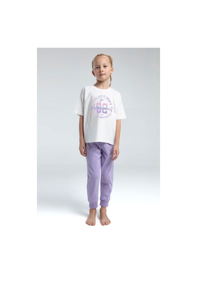 Toontoy Kız Çocuk Önü Baskılı Pijama Takım 14098 Lila