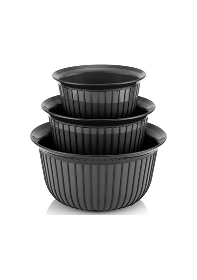 3lü Ekonomik Linea Yuvarlak Kase Seti Antrasit 3x 1 Litre- 2 Litre- 3 Litre Antrasit