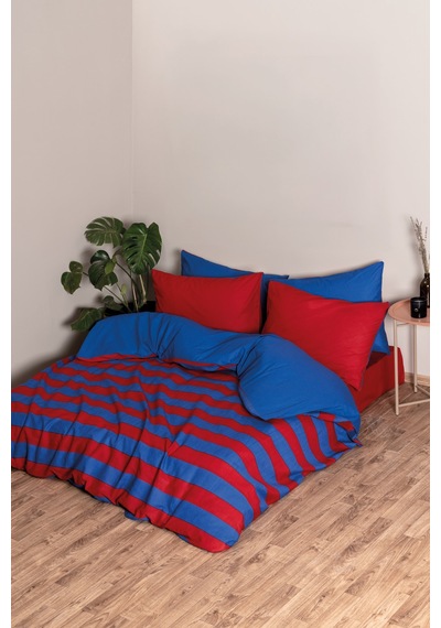 Cozy Home Popping Colors Çift Kişilik Lastikli Çarşaflı Nevresim Takımı Blaze Kırmızı Kırmızı - Mavi