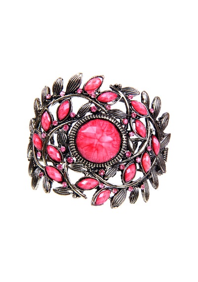 Tblk02692 Pembe Taşlı Döküm Metal Kelepçe Model Kadın Bilezik 2681-2696 Çok Renkli