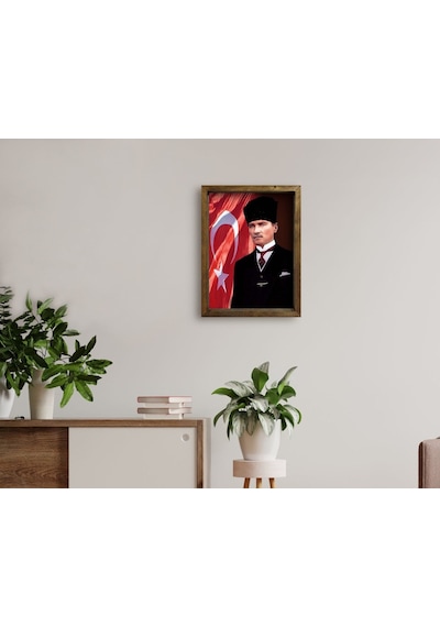 Bk Home Atatürk Tasarımlı Doğal Masif Ahşap Çerçeveli Tablo 45X65 (551057722)