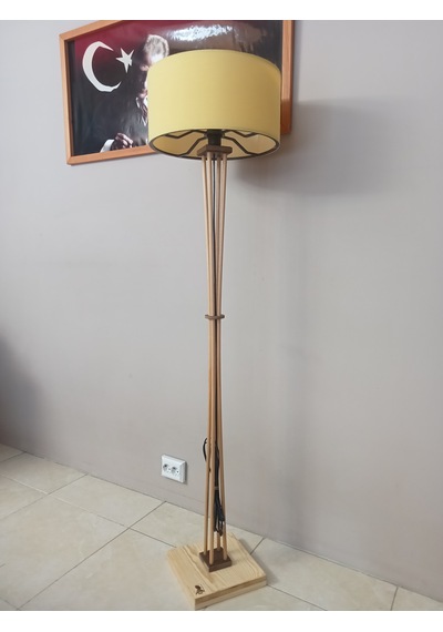 Ahşap Lambader- Köşe Lambası - Naturel- Sarı