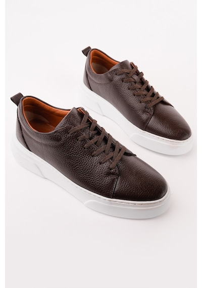Muggo Leons Hakiki Deri Erkek Kalın Taban Bağcıklı Günlük Casual Sneaker Kahverengi