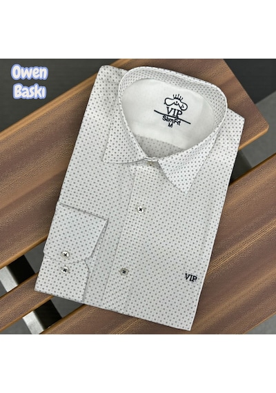 Slim Fit Pamuklu Uzun Kollu Cepsiz Spor Gömlek Slim Fit Kalıp Krem