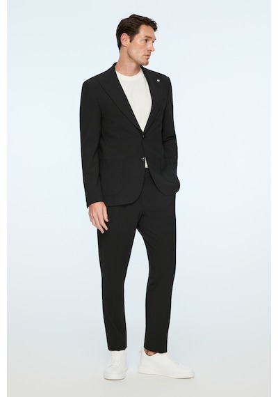 Morven Erkek Siyah Poliviskon Trend Pitikare Slim Fit Sivri Yaka Takım Elbise 26ms001032001 Siyah