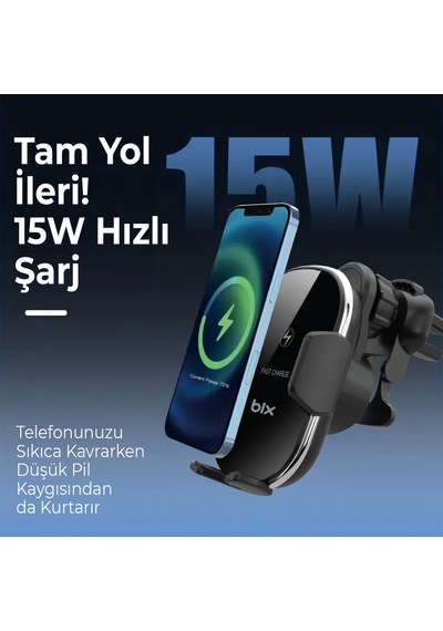 Bix Bxch3 15w Kablosuz Şarj Ayarlanabilir Araç İçi Telefon Tutucu