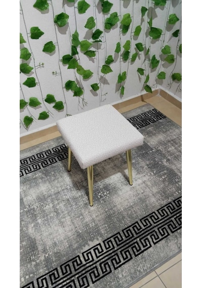 Özcan Metal Gold Metal Ayak Teddy Kumaş Dekoratif Çok Amaçlı Peluş Puf Tabure Bench Koltuk Sandalye Bej