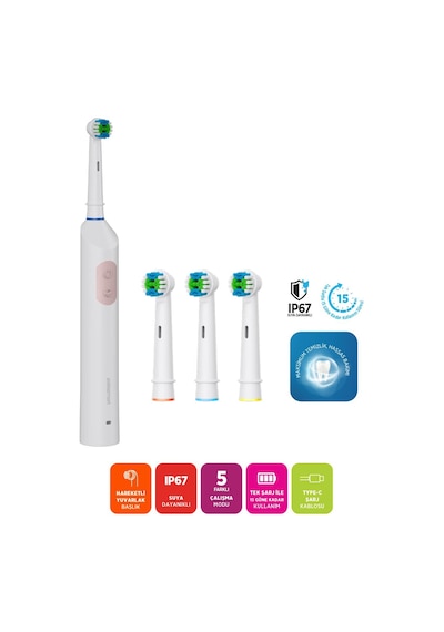 Polosmart Psc82 Şarjlı 5 Modlu Ip67 Suya Dayanıklı Diş Fırçası Pembe Şarjlı