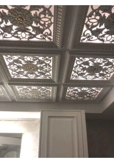 60x60 Cm Asma Tavan Uyumlu Led Döşenebilir Avangarde Tavan Paneli Beyaz Altın Renk