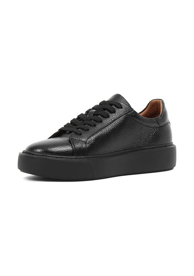Erkek Siyah Kalın Tabanlı Siyah Deri Sneaker Siyah Siyah
