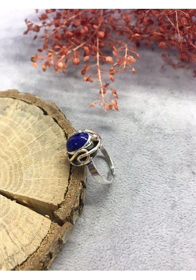Lapis Lazuli Taşlı Gümüş Yüzük 925 Ayar Doğal Taş Ayarlı Yüzük