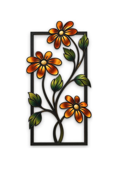 Bakır Çiçekli Çerçeve - Metal Tablo - Dec0181 34 X 65 Cm Çok Renkli