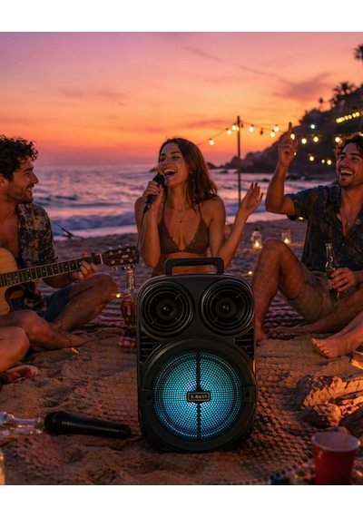 Hubrendy Tekno Taşınabilir Bluetooth Speaker Mikrofonlu Karaoke Hoparlör Rgb Işıklı 6.5 İnç Güçlü Se