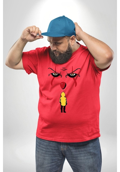Angemiel Pennywise Vs Georgie Korku Filmi Kırmızı Büyük Beden Erkek Kadın Unisex Basic Ön Baskılı Tişört Kırmızı