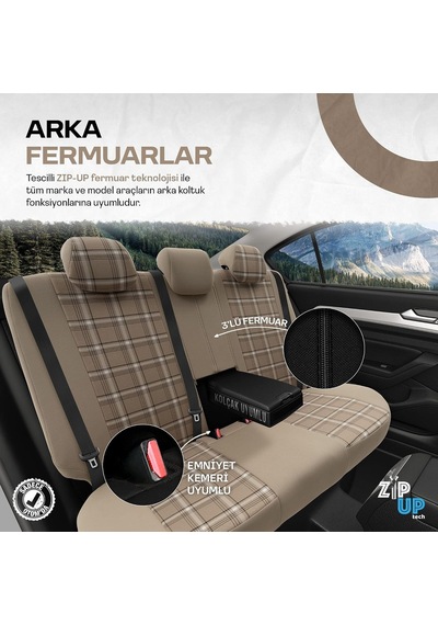 Gti Sports Design Oto Koltuk Kılıfı Ekstra Destekli Özel Jacquard Kumaş Tam Set - Bej