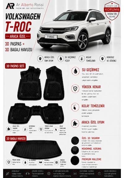 Volkswagen T-roc 2017-2026 Araca Özel 3d Paspas + 3d Bagaj Havuzu