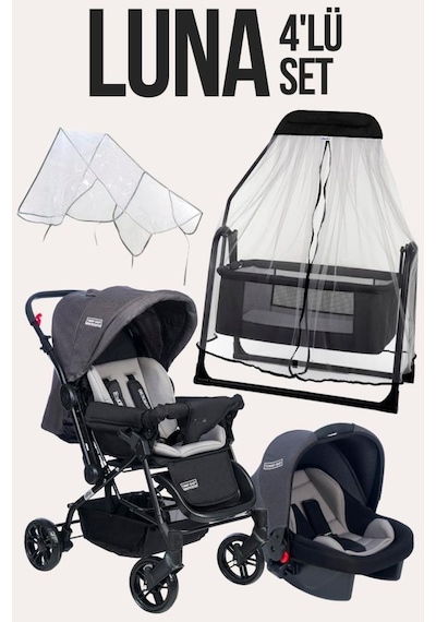 Tommy Baby Luna 4'lü Set Puset Beşik Yağmurluk ve Bebek Arabası