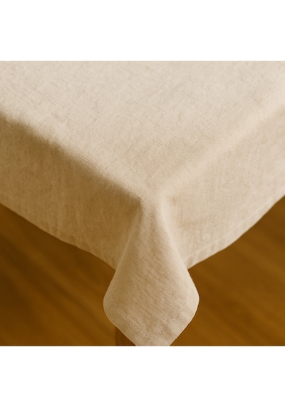 Doğal Ham Bez Kare Balkon Masa Örtüsü 90x90 Cm Minimal Yıkanabilir 2 Kişilik Bej