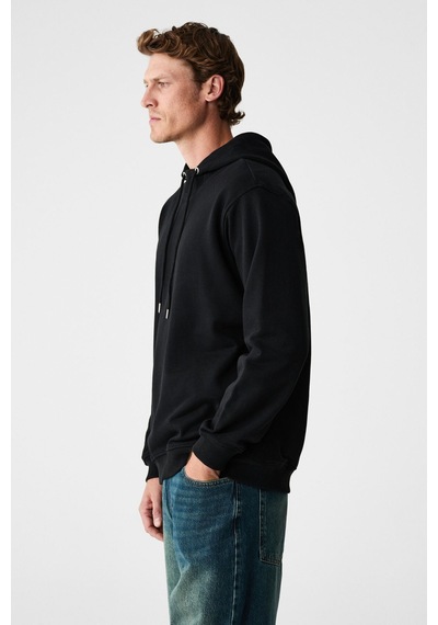 Grimelange Alessıo Erkek %100 Pamuk Kapüşonlu Kordon Detaylı Oversize Fit Siyah Sweatshirt siyah