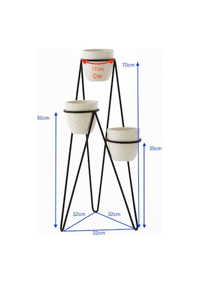 Metal Saksı Standı Iskandinav 3 Katlı Ayaklı Çiçeklik Wd249