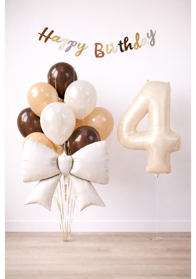 Krem Fiyonk 4 Yaş Doğum Günü Balon Seti