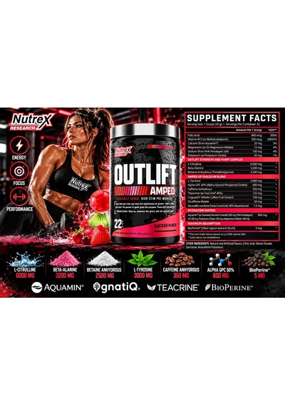 Nutrex Outlıft Amped Hıgh Stım Preworkout Alpha Gpc Cognatiq Extreme Energy Massive Pumps Electrol 4 Aromalı