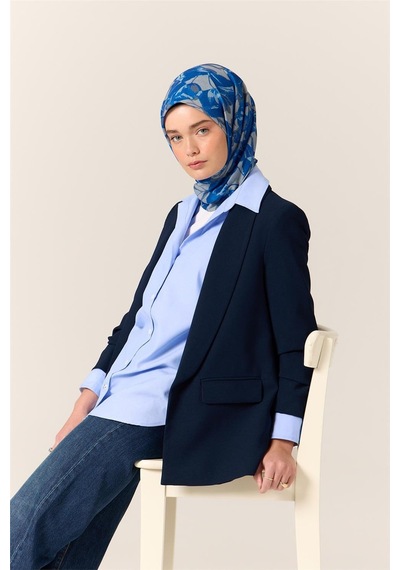 Silk Home İnce Pamuk Soft Eşarp Saks-gri Desenli Nefes Alan Tok Duruşlu 90x90 Çok Renkli