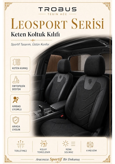 Kia Venga 2012 2013 2014 2015 Uyumlu Leosport Serisi Siyah Oto Koltuk Kılıfı