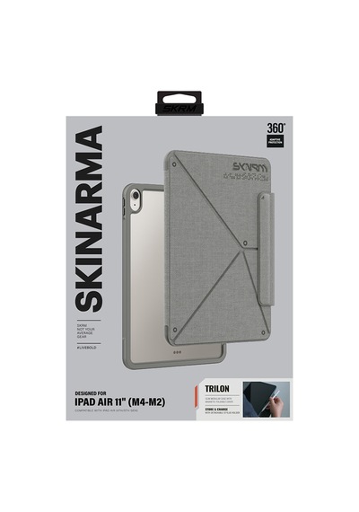 İpad Air 11 2024 Uyumlu Kılıf Skinarma Kalemlikli Dokulu Standlı Magnetik Trilon Kılıf Gri Kapaklı Kılıf
