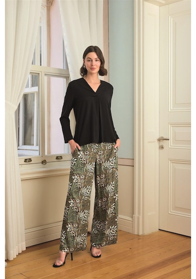 Monamise Kadın Çiçek Yaprak Ve Etnik Desenli Dantelli 3'lü Pijama Takımı 24148 Siyah