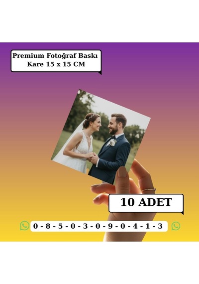 Kişiye Özel Premium Fotoğraf Baskı 10 Adet Kare 15x15 Cm