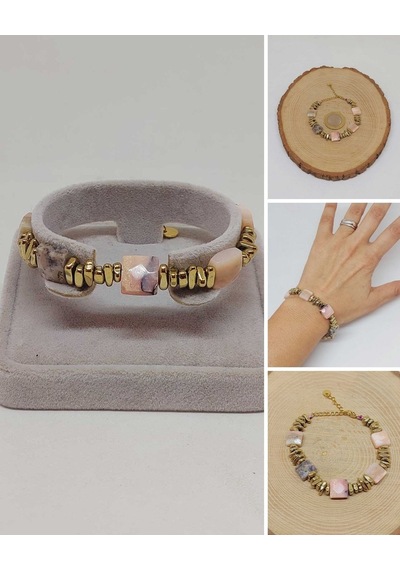 Pembe Opal Taşı Tasarım Bileklik 55910 Çok Renkli