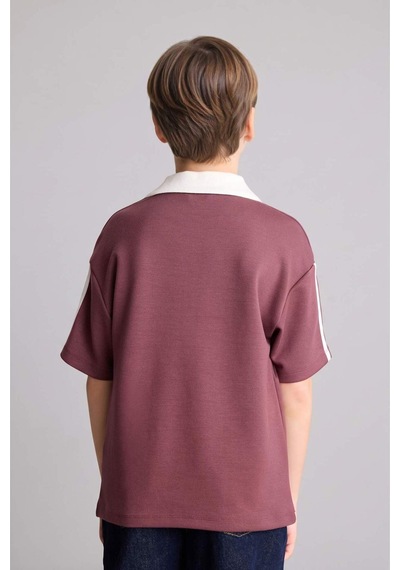 Defacto Oversıze Baskılı Modal Kısa Kollu Polo Tişört Erkek Çocuk H0914a826smbr494 Bordo-br494