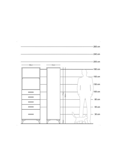 Hyperion Dolap 2 Raflı 5 Çekmeceli 88x44x182 Çam-aytaşı Atlas Çam