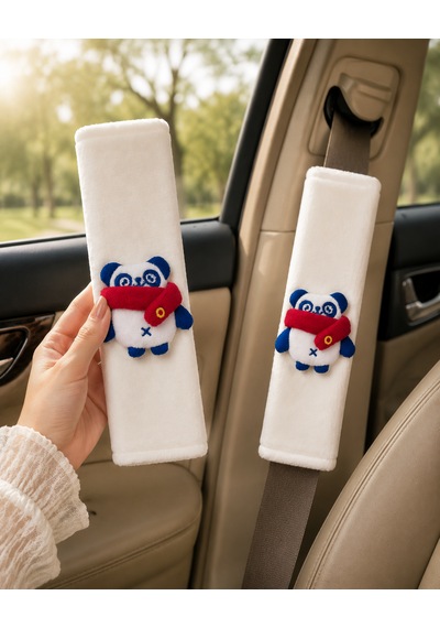 Panda Beyaz Emniyet Kemeri Aksesuarı - Emniyet Kemeri Kılıfı - Araç Emniyet Kemeri Omuz Koruyucu 1 Adet