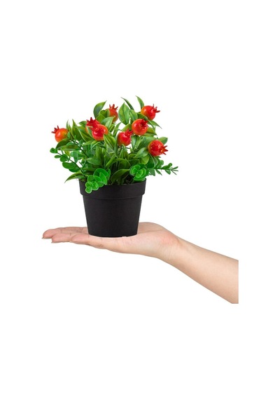 3 Lü Set Siyah Mini Plastik Saksıda Yapay Kokina, Limon Ve Nar Çiçeği