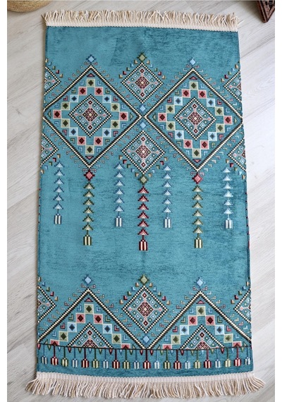 Kilim Desenli Astarlı Lüks Seccade S1020 Mavi Mavi