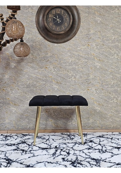 Zafir Gold Sivriltme Ayaklı 60 Cm Puf Bench - Puf - Bench - Oturak - Mutfak Oturağı - Antre Oturağı Siyah