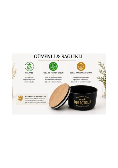 3 Lü Kapaklı Retro Dizayn Saklama Kabı Seti, Bambu Kapaklı, Mika Erzak Saklama Kabı, Bpa, Silikon Contalı Saklama Kutusu Siyah