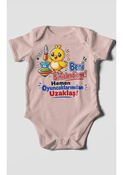 Morivokids Beni Sinirlendirme Mesajlı Kısa Kollu Bebek Body %100 Pamuk Pastel Pembe