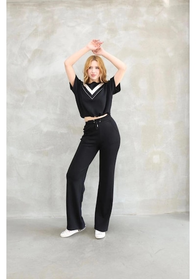 Freedom Store Kadın Osy Modal Yumuşak Dokulu Bisiklet Yaka Parçalı Detaylı Kısa Kollu Takım - Siyah Freedom Store Kadın Osy Modal Yumuşak Dokulu Bisiklet Yaka Parçalı Detaylı Kısa Kollu Takım - Siyah